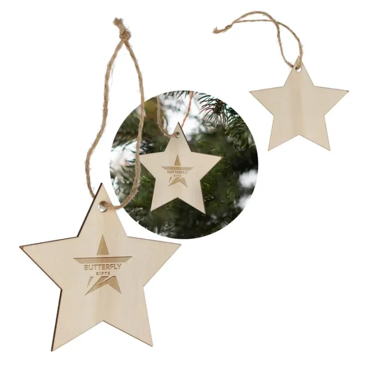 Star shaped wooden Christmas ornament  - LT90281 (gadzety reklamowe)